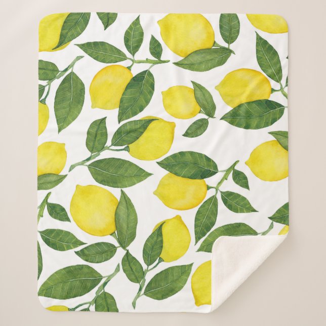 Couverture Sherpa Aquarelle Citrons : Motif de fruits d'été (Devant)