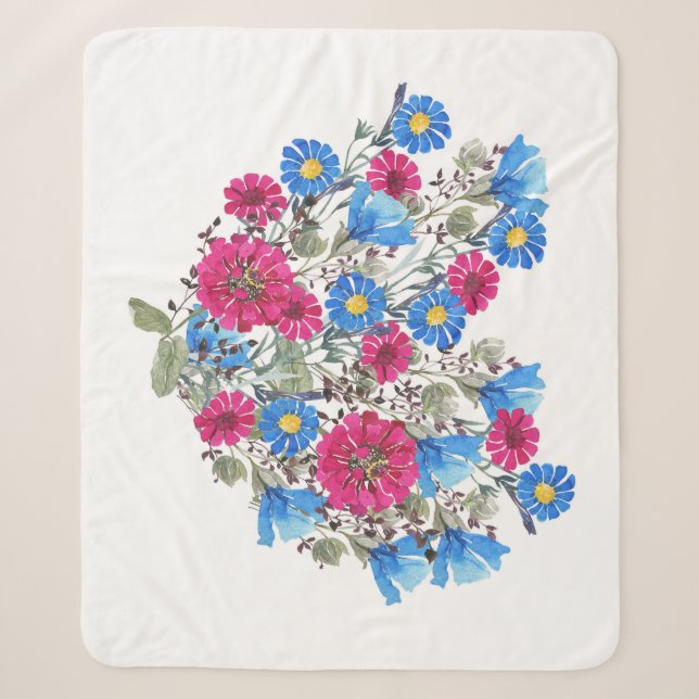 Couverture Sherpa Aquarelle coeur fleuri, arang fleur sauvage lumine (Devant)