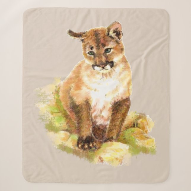 Couverture Sherpa Aquarelle Cougar Kitten Mountain Lion Wildlife (Devant)