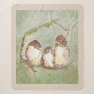Couverture Sherpa Aquarelle Cute Sparrow Bird Family