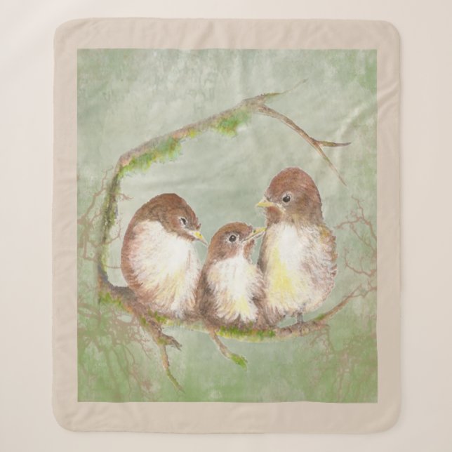 Couverture Sherpa Aquarelle Cute Sparrow Bird Family (Devant)