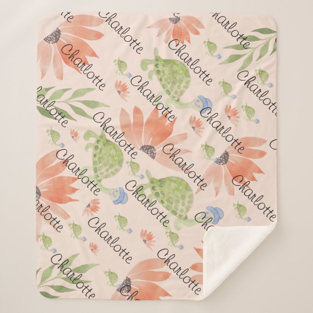 Couverture Sherpa Aquarelle de tortue-bébé peinte à la main (Devant)