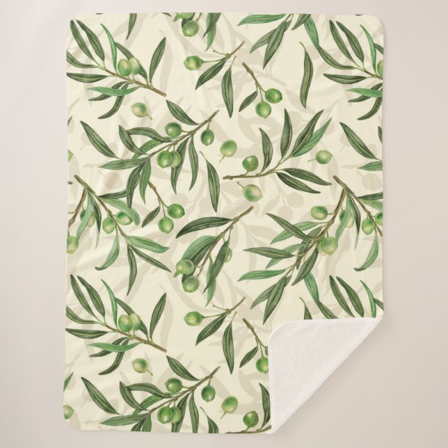 Couverture Sherpa Aquarelle des branches d'olive (Devant)