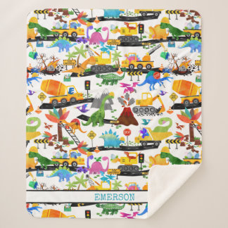 Couverture Sherpa Aquarelle Dinosaure Construction Enfants mignonnes