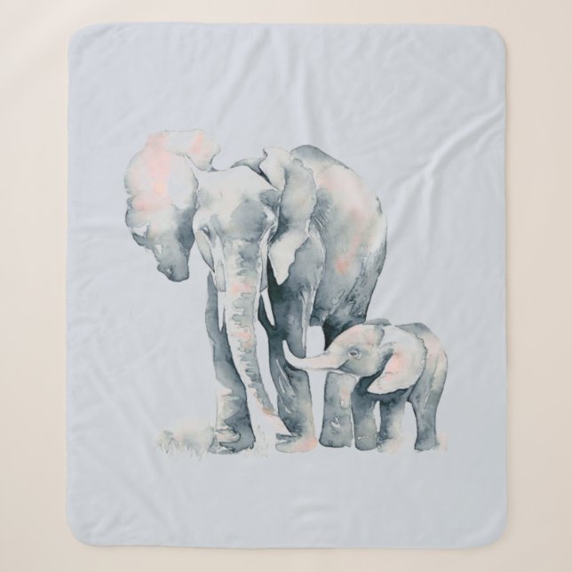 Couverture Sherpa Aquarelle Elephant Maman & Calf Animal Wildlife Ar (Devant)