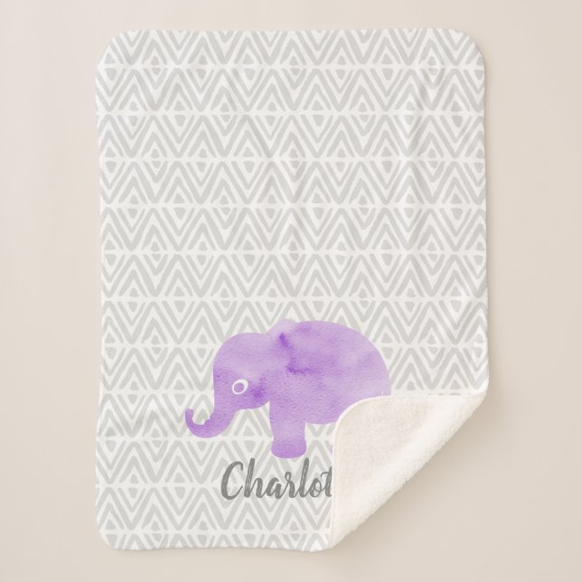 Couverture Sherpa Aquarelle Elephant Shibori Primitive Chevron (Devant)