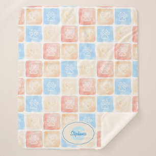 Couverture Sherpa Aquarelle Empreintes de pattes & Coeurs dans les b