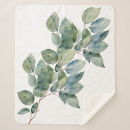 Couverture Sherpa Aquarelle eucalyptus vert doux