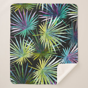 Couverture Sherpa Aquarelle Exotique Palm Feuille