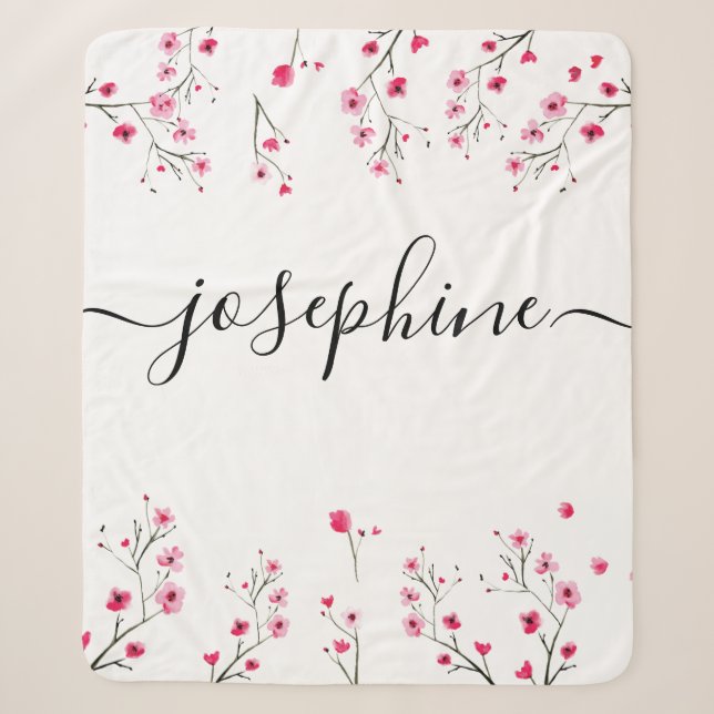 Couverture Sherpa Aquarelle fleurie personnalisée en fleurs de ceris (Devant)