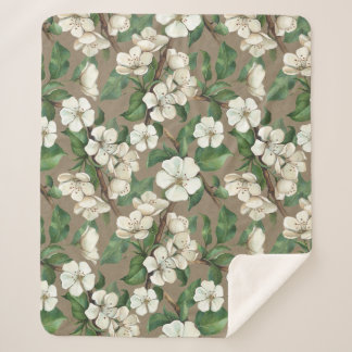 Couverture Sherpa Aquarelle Fleurs Apple : Motif Vintage.