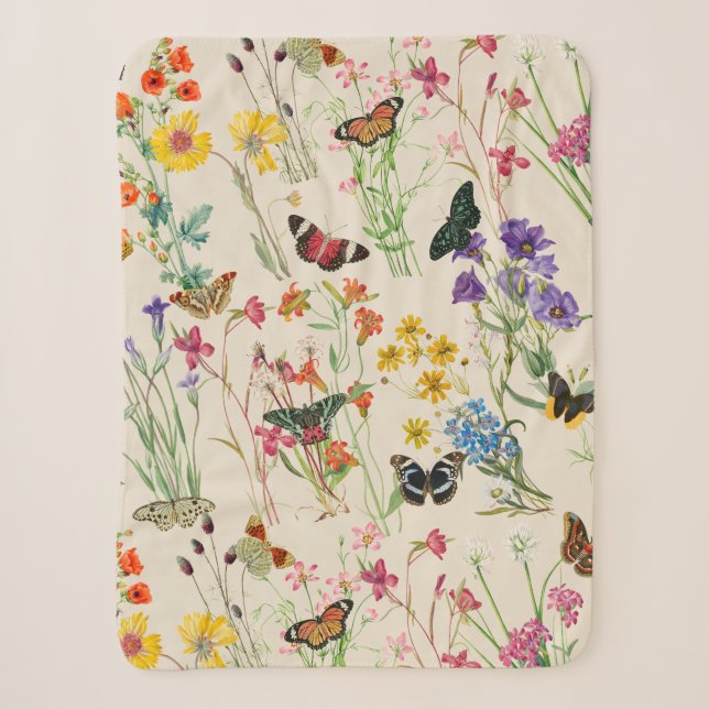 Couverture Sherpa Aquarelle Fleurs sauvages & papillons Jardin Flora (Devant)