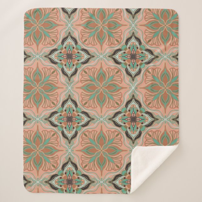 Couverture Sherpa Aquarelle Floral rose marocain (Devant)