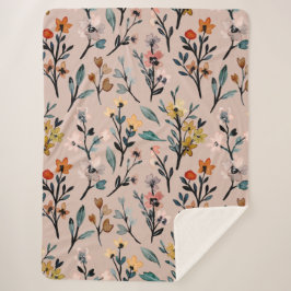 Couverture Sherpa Aquarelle florale Boho Rose Dusty personnalisée