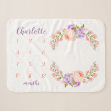 Aquarelle Florale Monogramme Baby Milestone Photo