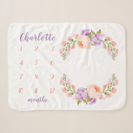Couverture Sherpa Aquarelle Florale Monogramme Baby Milestone Photo