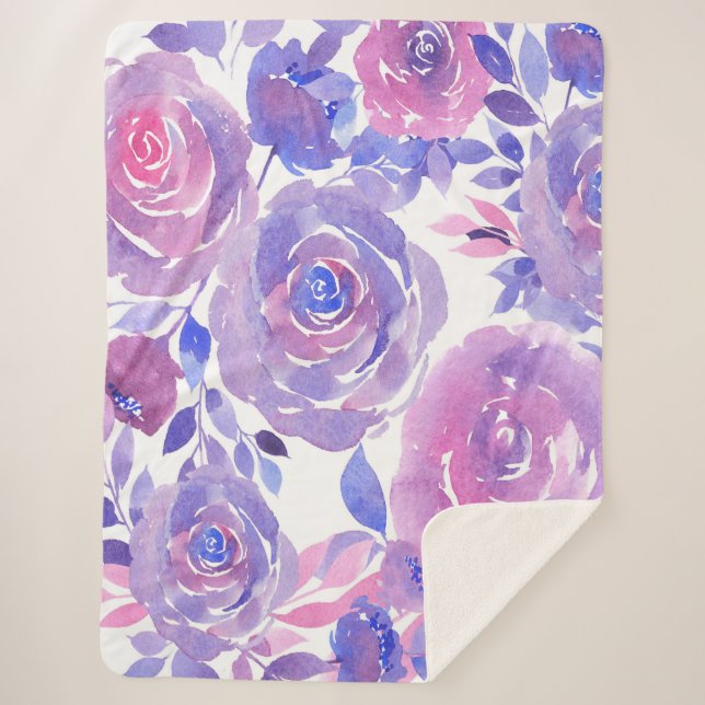 Couverture Sherpa Aquarelle Florale Sherpa Blanche (Devant)