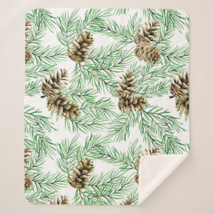 Couverture Sherpa Aquarelle Forêt Pine Aiguilles cônes Arbres Nature