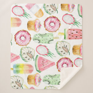 Couverture Sherpa Aquarelle fruits tropicaux, glace motif.