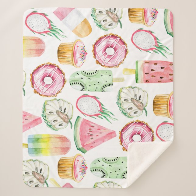 Couverture Sherpa Aquarelle fruits tropicaux, glace motif. (Devant)