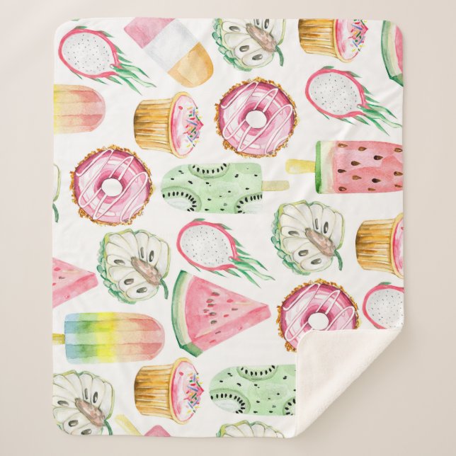 Couverture Sherpa Aquarelle fruits tropicaux, glace motif. (Devant)