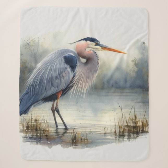 Couverture Sherpa Aquarelle Great Blue Heron Water Bird Faune (Devant)
