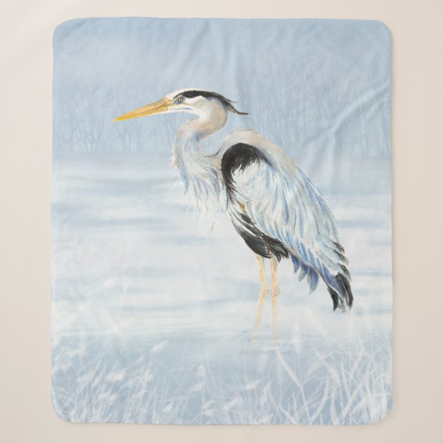 Couverture Sherpa Aquarelle Great Blue Heron Water Bird Faune (Devant)