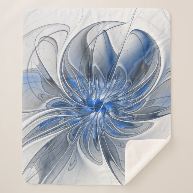 Couverture Sherpa Aquarelle gris bleu Abstrait Fractal Art Flower (Devant)