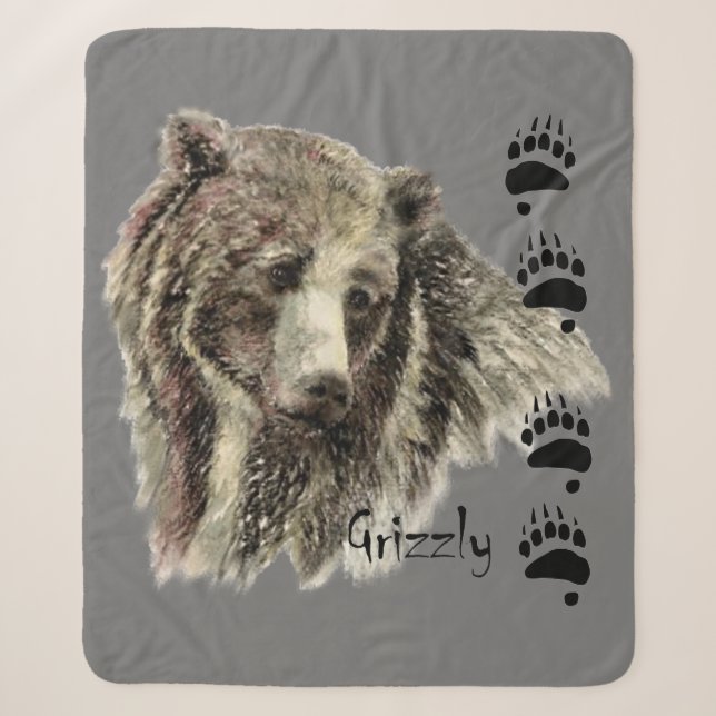 Couverture Sherpa Aquarelle Grizzli Ours Faune Nature Art (Devant)