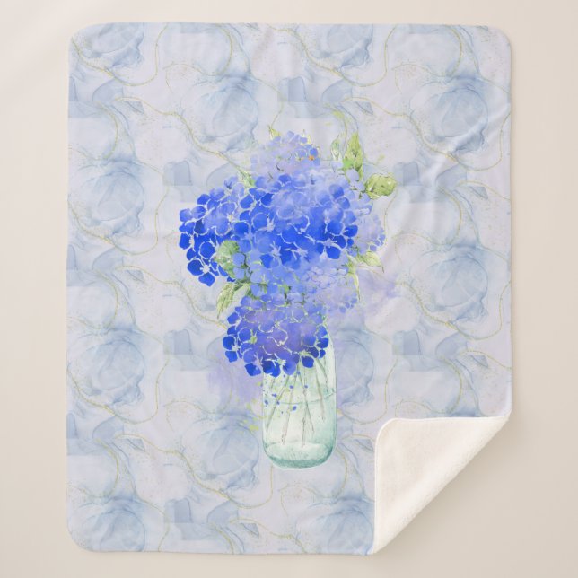 Couverture Sherpa Aquarelle Hydrengea Jardin Fleur violet Floral (Devant)