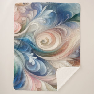 Couverture Sherpa Aquarelle Imaginaire Floral Pastel Bleu & Crème