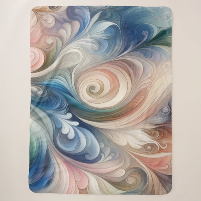 Couverture Sherpa Aquarelle Imaginaire Floral Pastel Bleu & Crème (Devant)