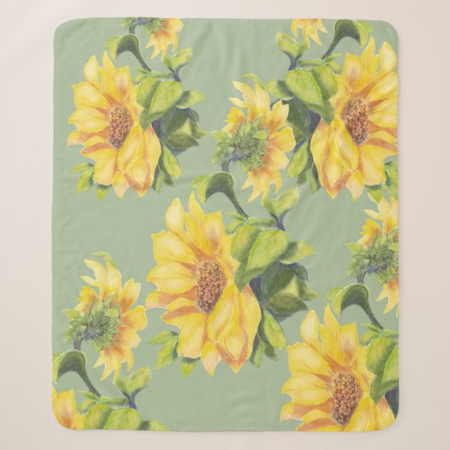 Couverture Sherpa Aquarelle Jardin Fleur de tournesol Floral (Devant)