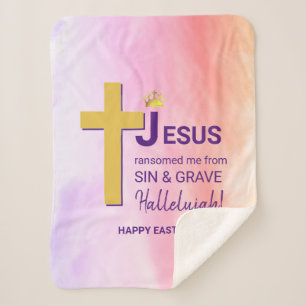Couverture Sherpa Aquarelle JÉSUS M'A RANSOMMÉ Pâques chrétiennes