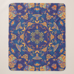 Couverture Sherpa Aquarelle Kaleidoscope Mandala Oriental Design.