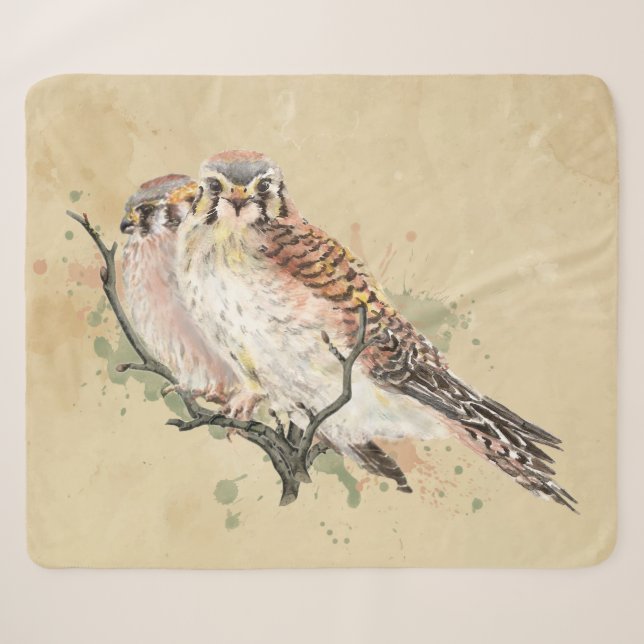 Couverture Sherpa Aquarelle Kestrel Falcon Bruant Hawk Oiseau Art Fl (Devant (Horizontal))