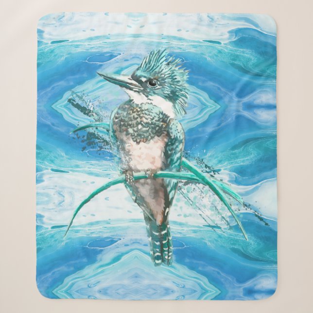 Couverture Sherpa Aquarelle Kingfisher Oiseau Faune Nature Art (Devant)
