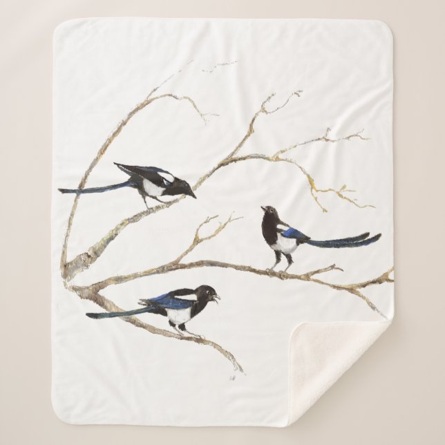 Couverture Sherpa Aquarelle Magpie Jardin Oiseau Faune Art Sherpa (Devant)