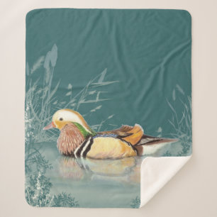 Couverture Sherpa Aquarelle Mandarin Canard Nature Art