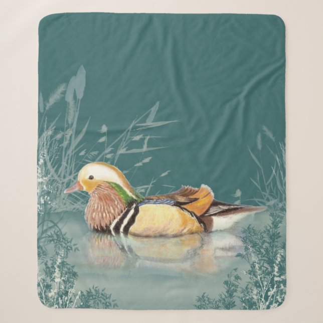 Couverture Sherpa Aquarelle Mandarin Canard Nature Art (Devant)