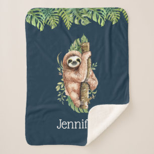 Couverture Sherpa Aquarelle mignonne Sloth & Feuilles tropicaux