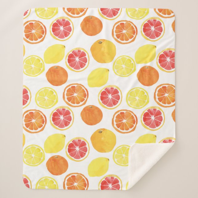 Couverture Sherpa Aquarelle Motif de fruits d'agrumes (Devant)