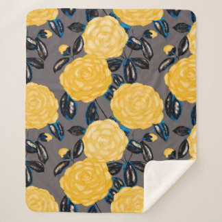 Couverture Sherpa Aquarelle motif sans couture avec fleurs de caméli