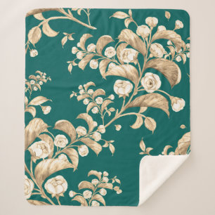 Couverture Sherpa Aquarelle motif transparent des branches fleuries,