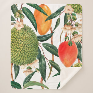 Couverture Sherpa Aquarelle motif tropical, fruit durian, mangue