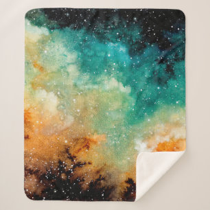 Couverture Sherpa Aquarelle Nebula jaune vif, étoiles et noir