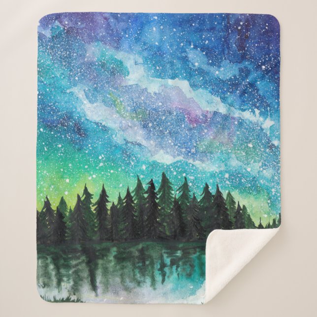 Couverture Sherpa Aquarelle nuit paysage Voie Lactée (Devant)