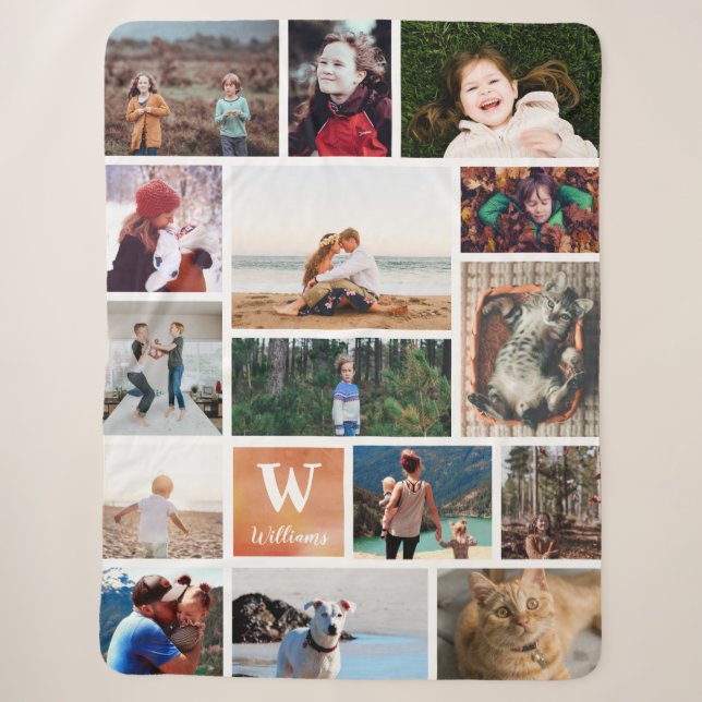 Couverture Sherpa Aquarelle orange Grand Collage photo (Devant)