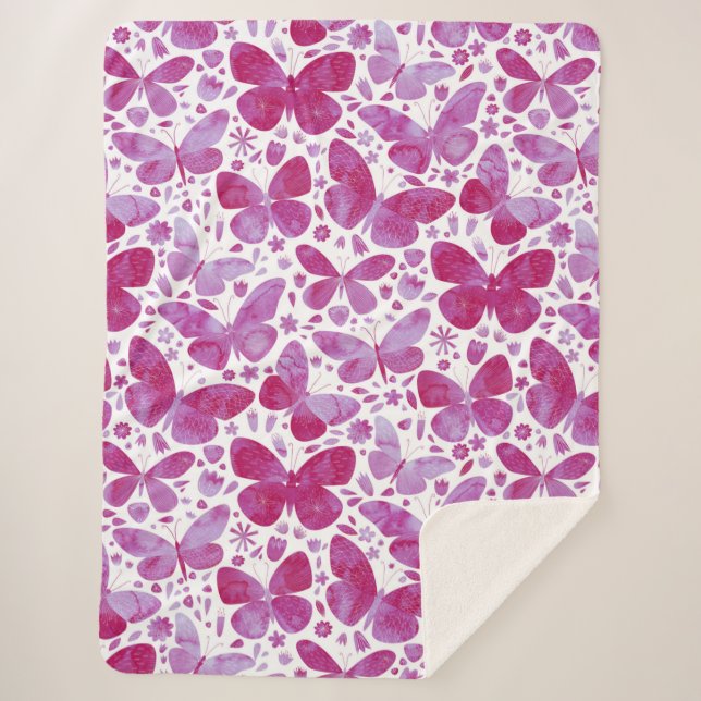 Couverture Sherpa Aquarelle papillon rose (Devant)