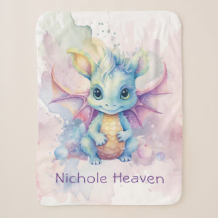 Couverture Sherpa Aquarelle Pastel Dragon Girl Baby shower Cadeau